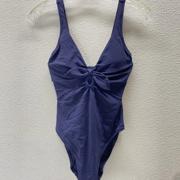 Robin Piccone Ava Knit One-Piece Swimsuit • Size 2 • Navy • Front Tie - Picture 1 of 8